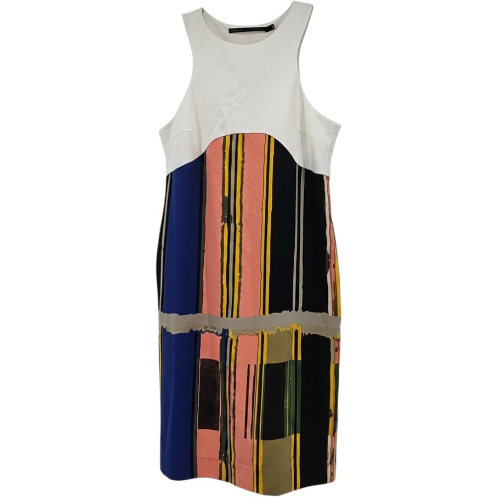 Gaetano Navarra Colorblock Sheath Dress Size 8 Luxury Office Chic Summer